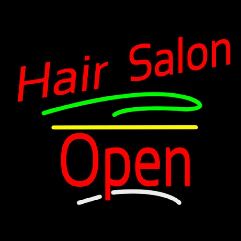 Hair Salon Open Yellow Line Leuchtreklame