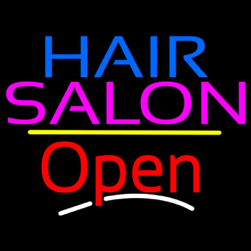 Hair Salon Open Yellow Line Leuchtreklame