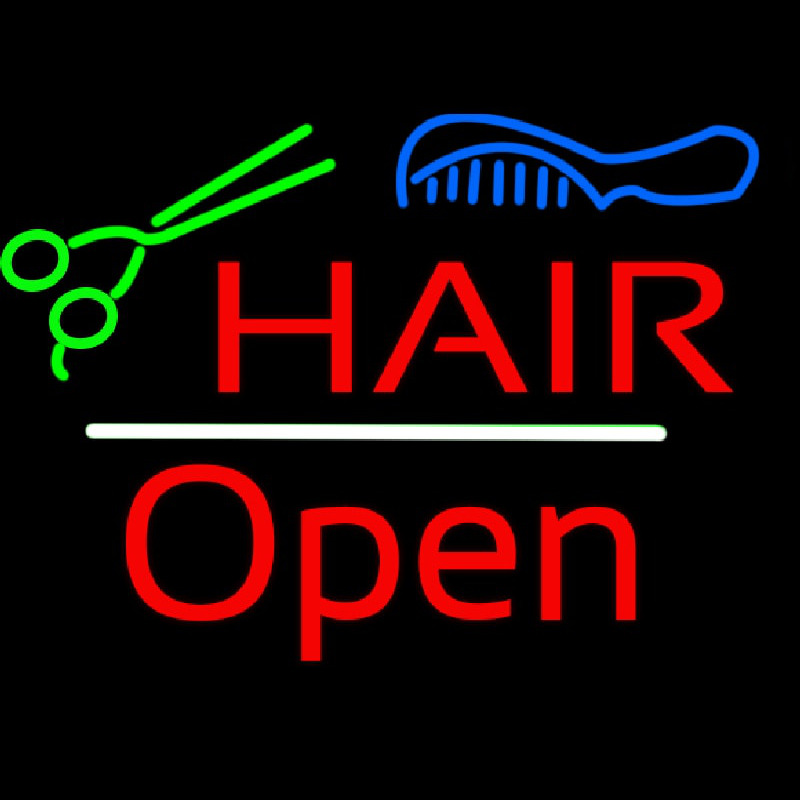 Hair Scissors Comb Open White Line Leuchtreklame