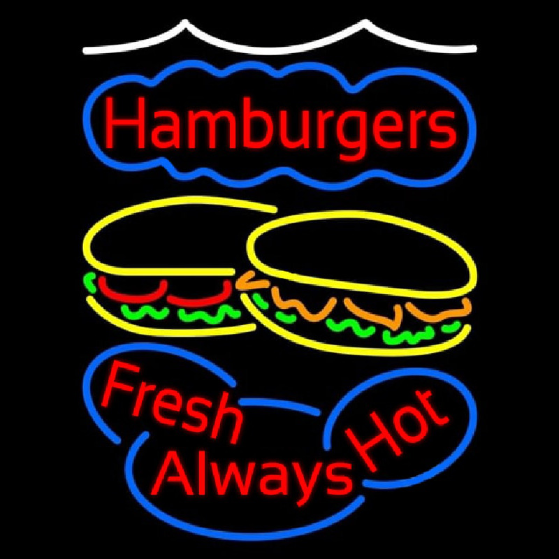 Hamburgers Fresh Always Hot Leuchtreklame