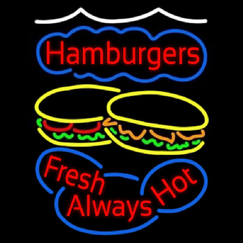 Hamburgers Fresh Always Hot Leuchtreklame