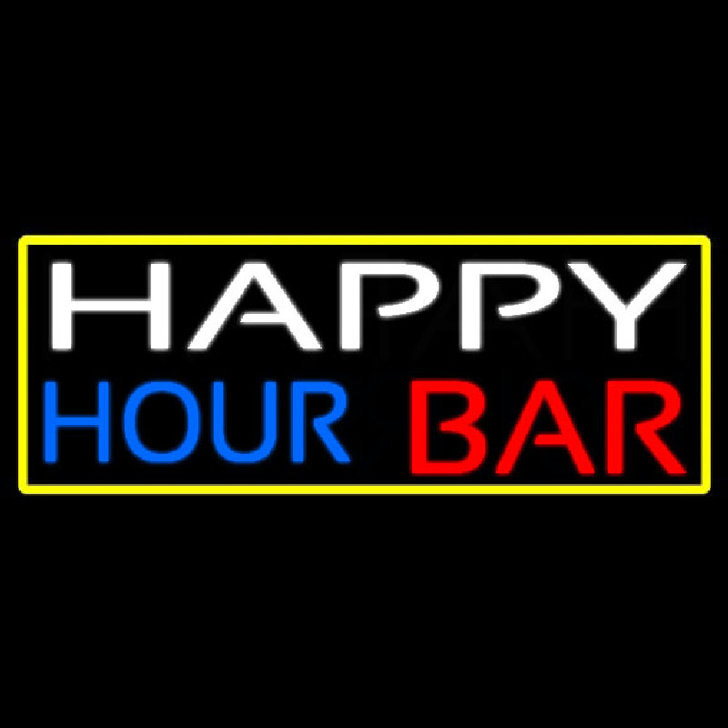 Happy Hour Bar With Yellow Border Leuchtreklame