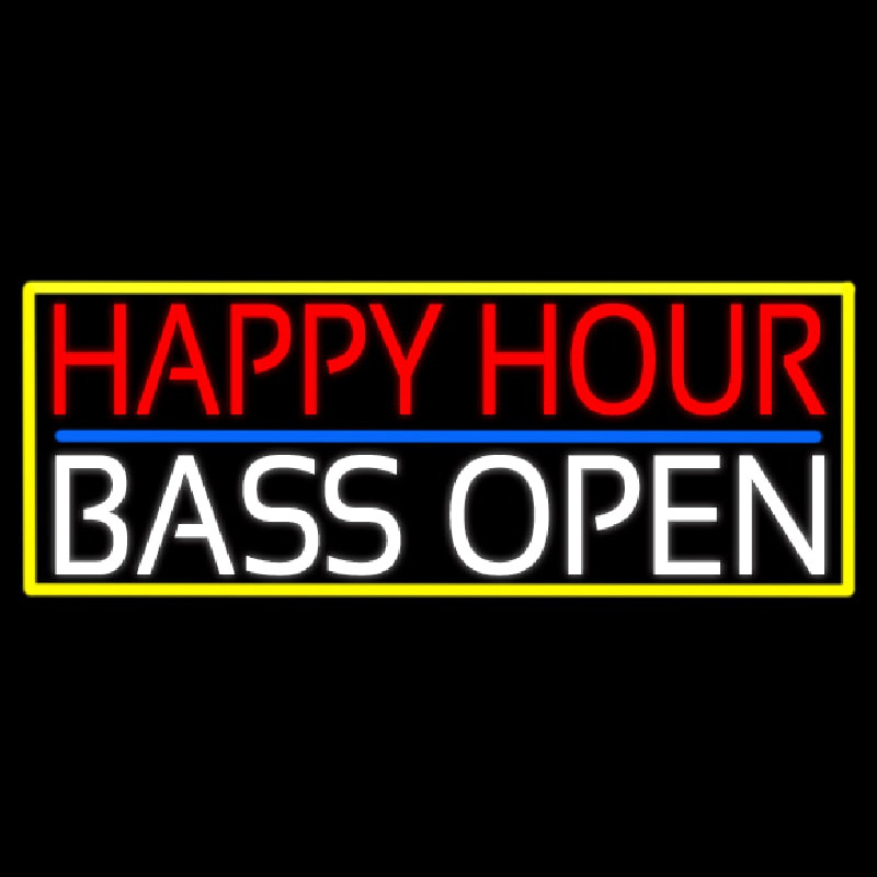 Happy Hour Bass Open With Yellow Border Leuchtreklame