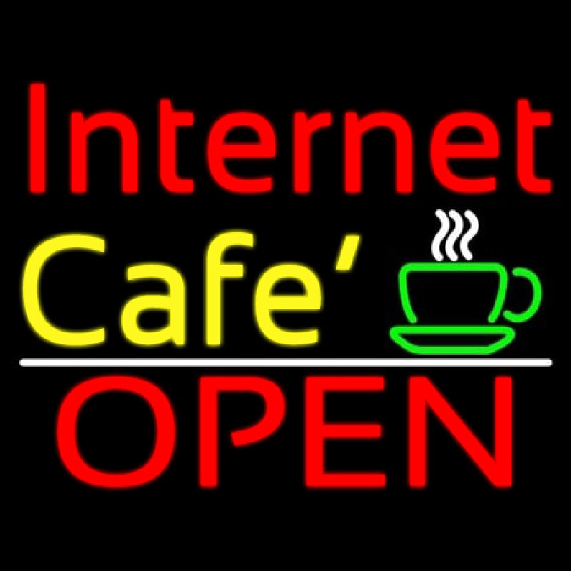 Internet Cafe Open With Coffee Cup Leuchtreklame