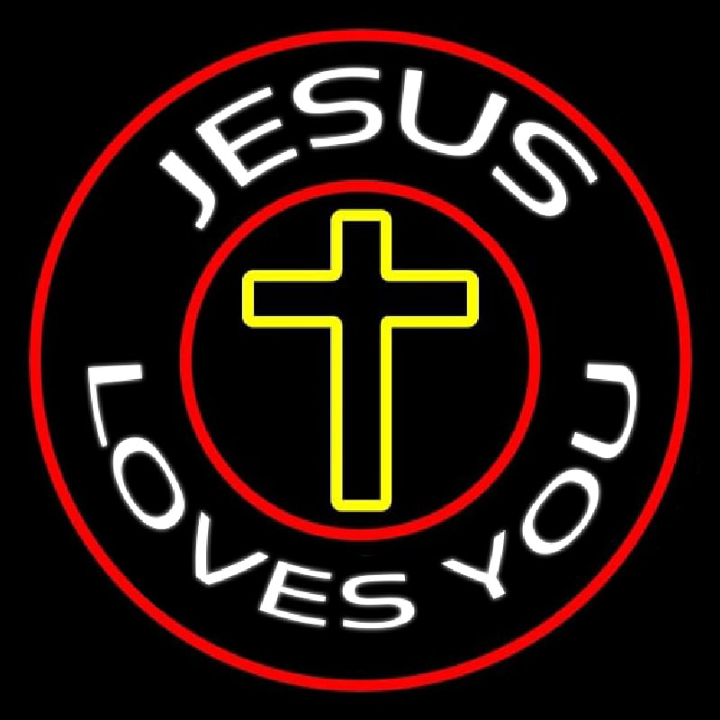 Jesus Loves You With Red Border Leuchtreklame