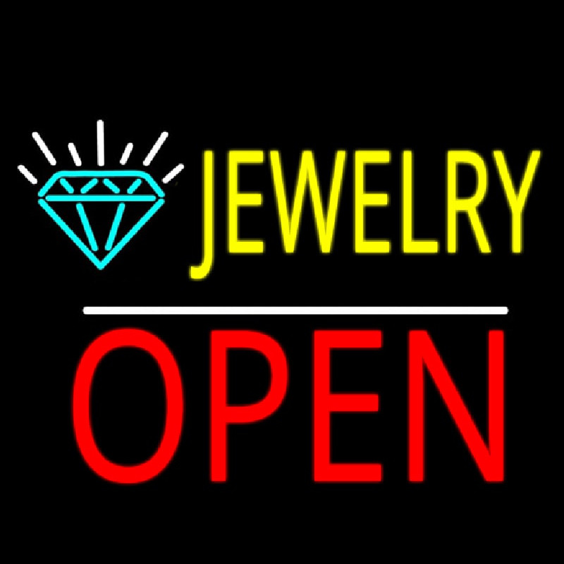 Jewelry Open White Line Leuchtreklame