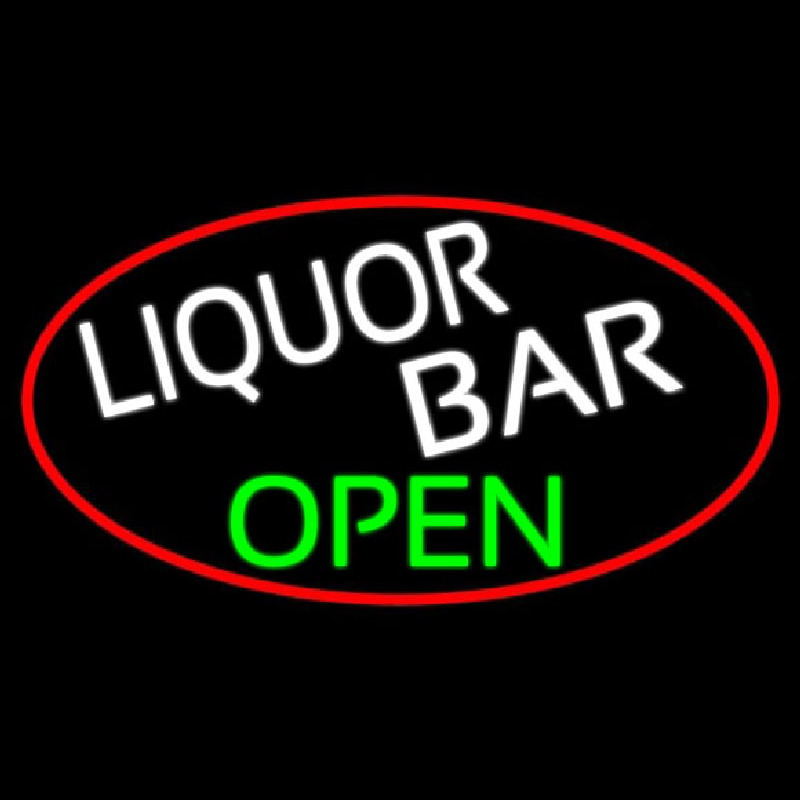 Liquor Bar Open Oval With Red Border Leuchtreklame