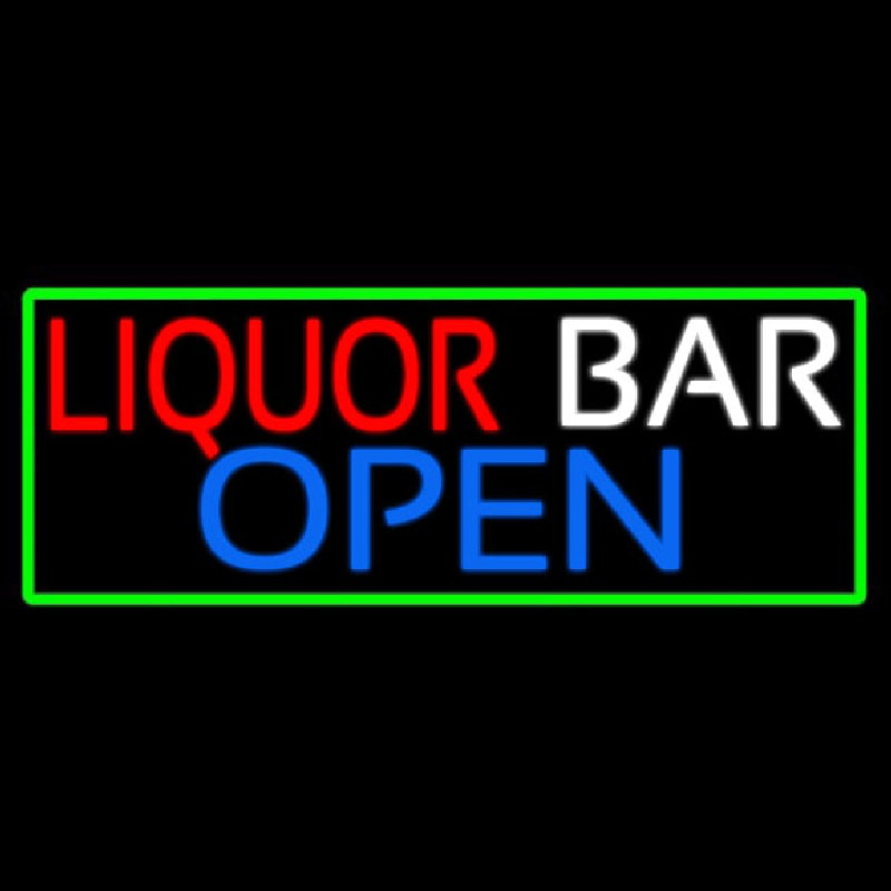 Liquor Bar Open With Green Border Leuchtreklame