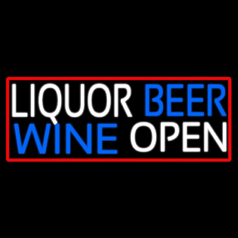 Liquor Beer Wine Open With Red Border Leuchtreklame