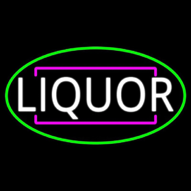 Liquor Oval With Green Border Leuchtreklame