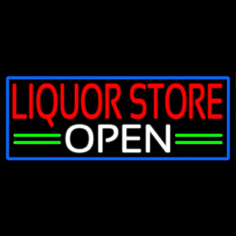 Liquor Store Open With Blue Border Leuchtreklame