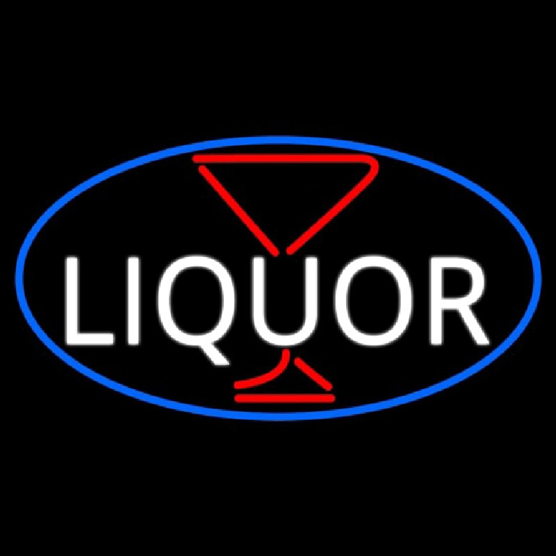 Liquor With Martini Glass Oval With Blue Border Leuchtreklame