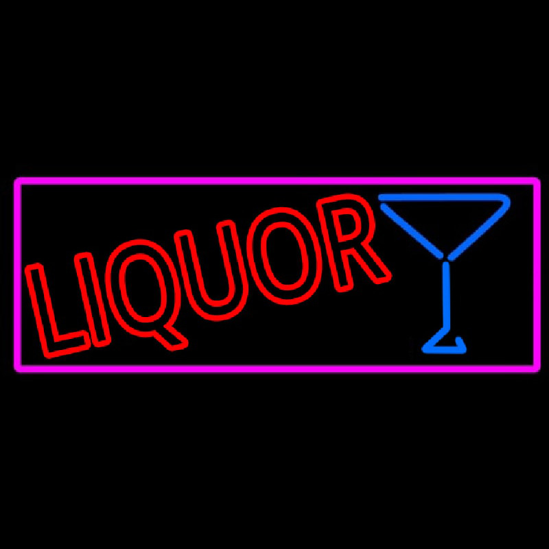 Liquor With Martini Glass With Pink Border Leuchtreklame