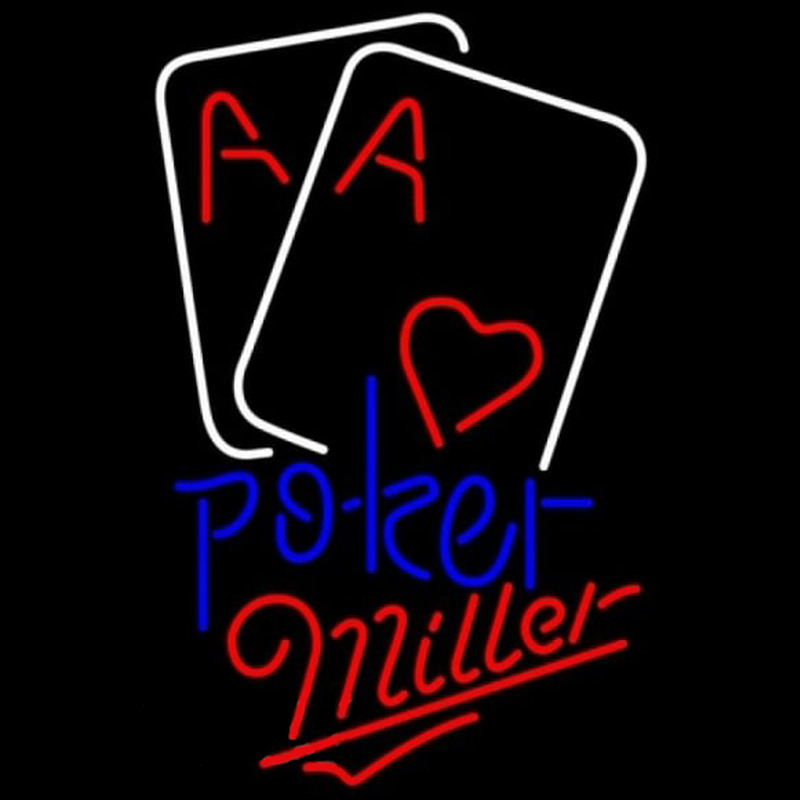 Miller Purple Lettering Red Heart White Cards Poker Beer Sign Leuchtreklame