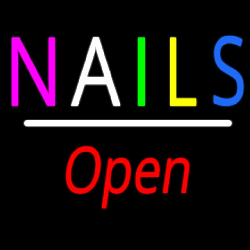 Multi Colored Nails Open White Line Leuchtreklame