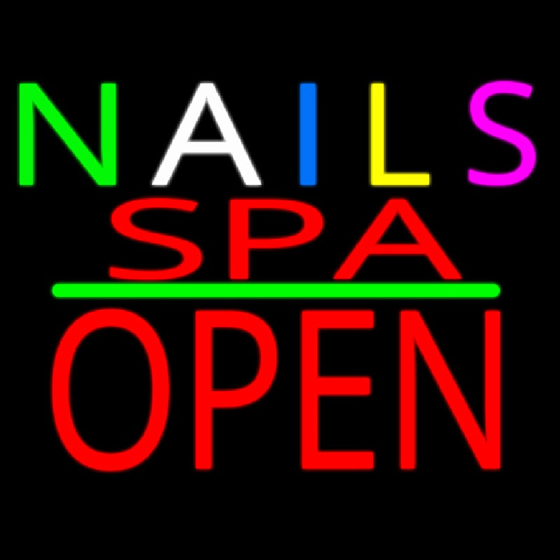 Multi Colored Nails Spa Block Open Green Line Leuchtreklame