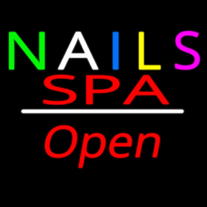 Multi Colored Nails Spa Open White Line Leuchtreklame