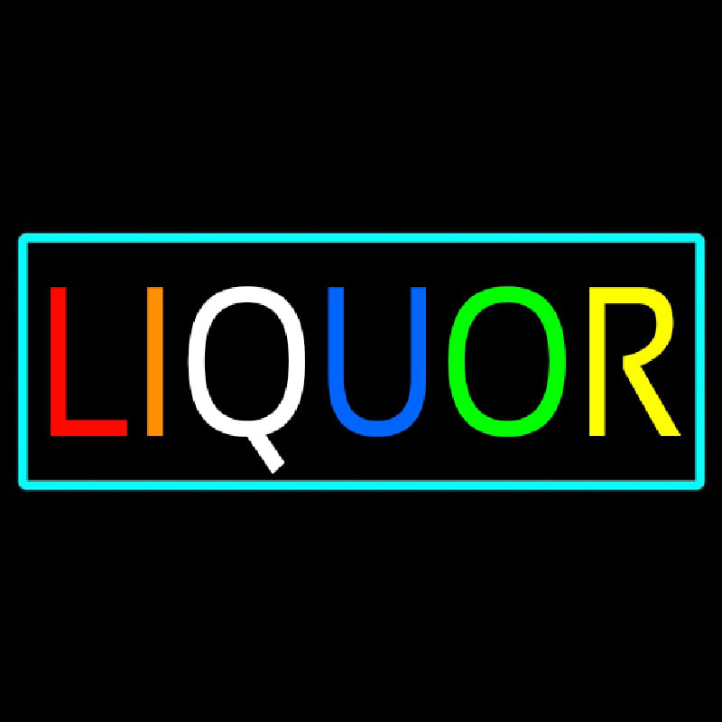 Multicolors Liquor With Turquoise Border Leuchtreklame