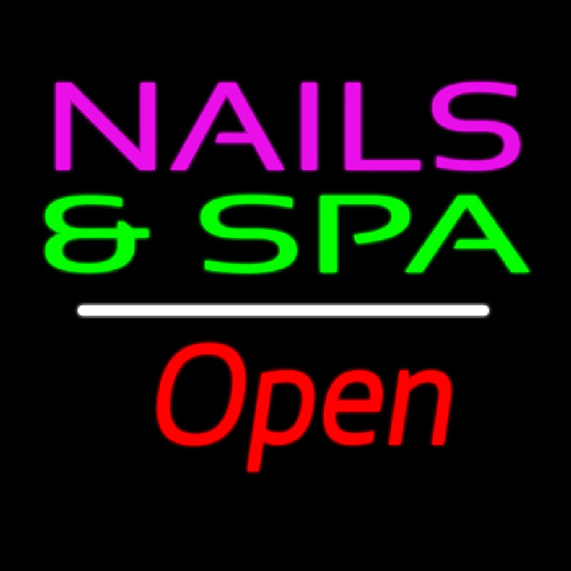 Nails And Spa Open White Line Leuchtreklame