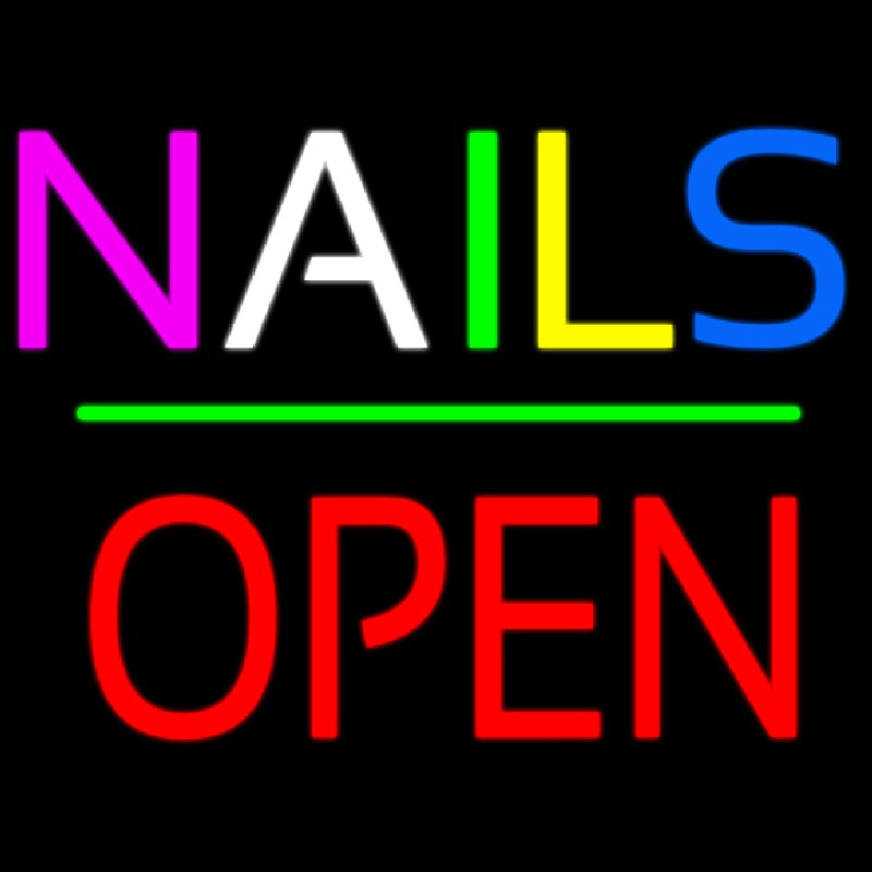 Nails Block Open Green Line Leuchtreklame