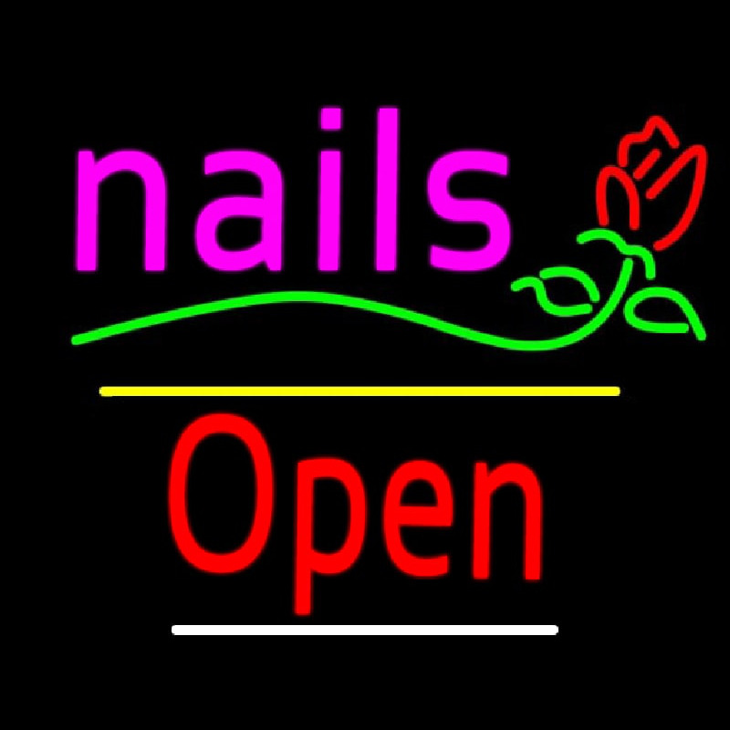 Nails Open Yellow Line Flower Logo Leuchtreklame