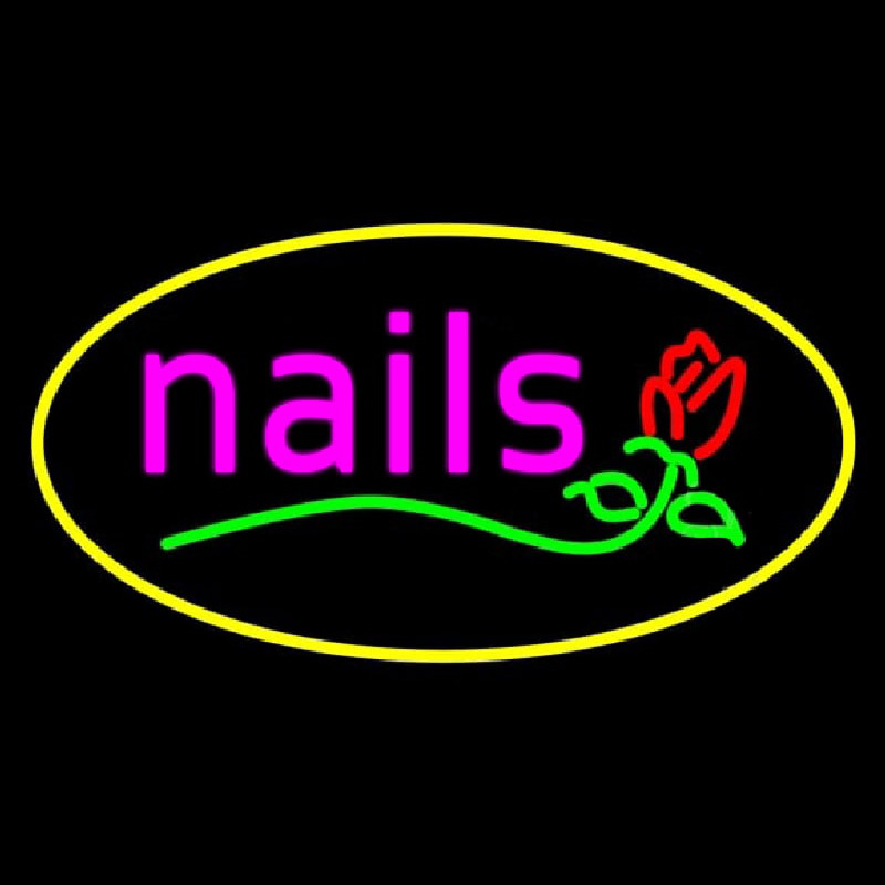 Nails With Flower Logo Oval Yellow Leuchtreklame