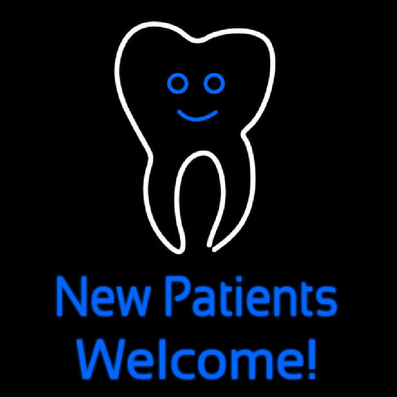 New Patients With Tooth Logo Leuchtreklame