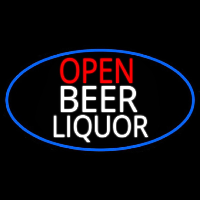 Open Beer Liquor Oval With Blue Border Leuchtreklame