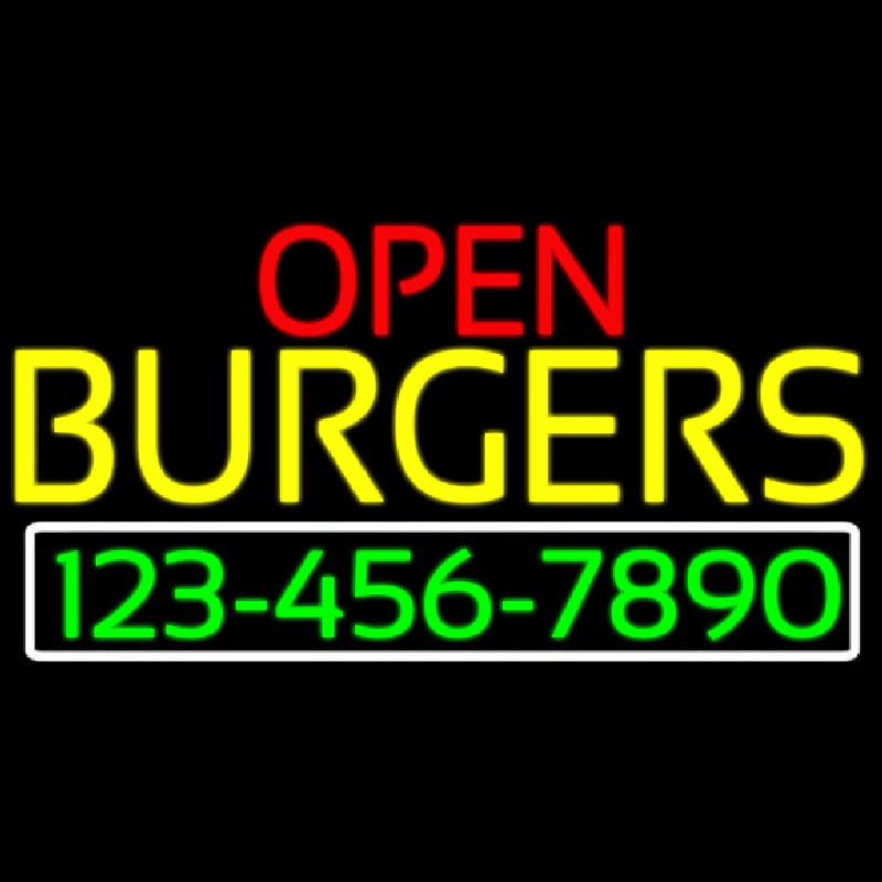 Open Burgers With Numbers Leuchtreklame