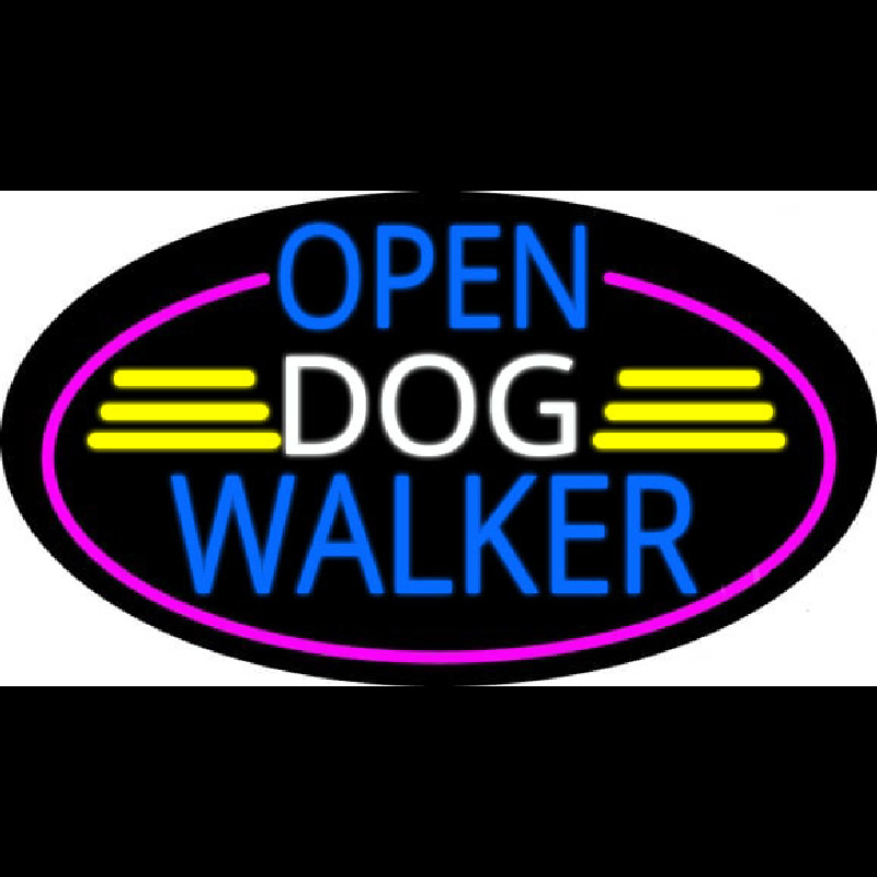 Open Dog Walker Oval With Pink Border Leuchtreklame