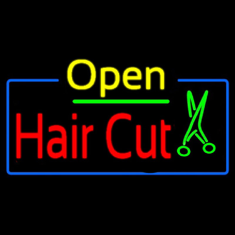 Open Hair Cut With Scissor Leuchtreklame