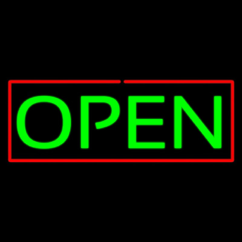 Open Horizontal Green Letters With Red Border Leuchtreklame