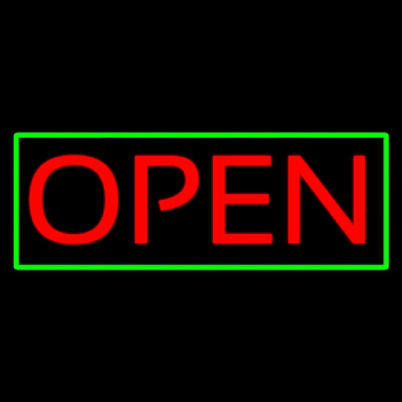 Open Horizontal Red Letters With Green Border Leuchtreklame