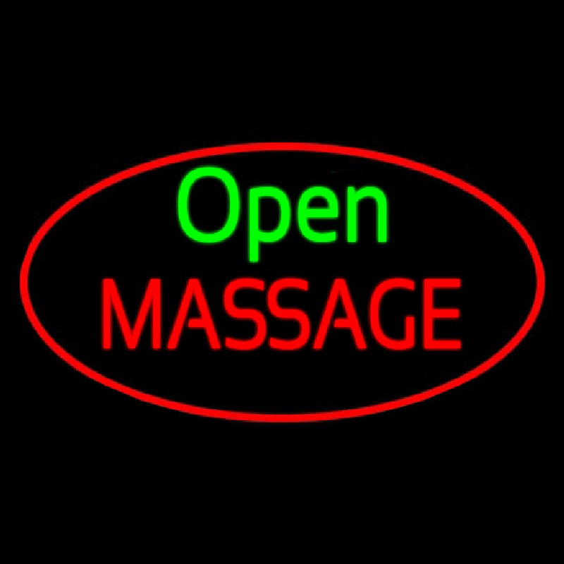 Open Massage Oval Red Leuchtreklame