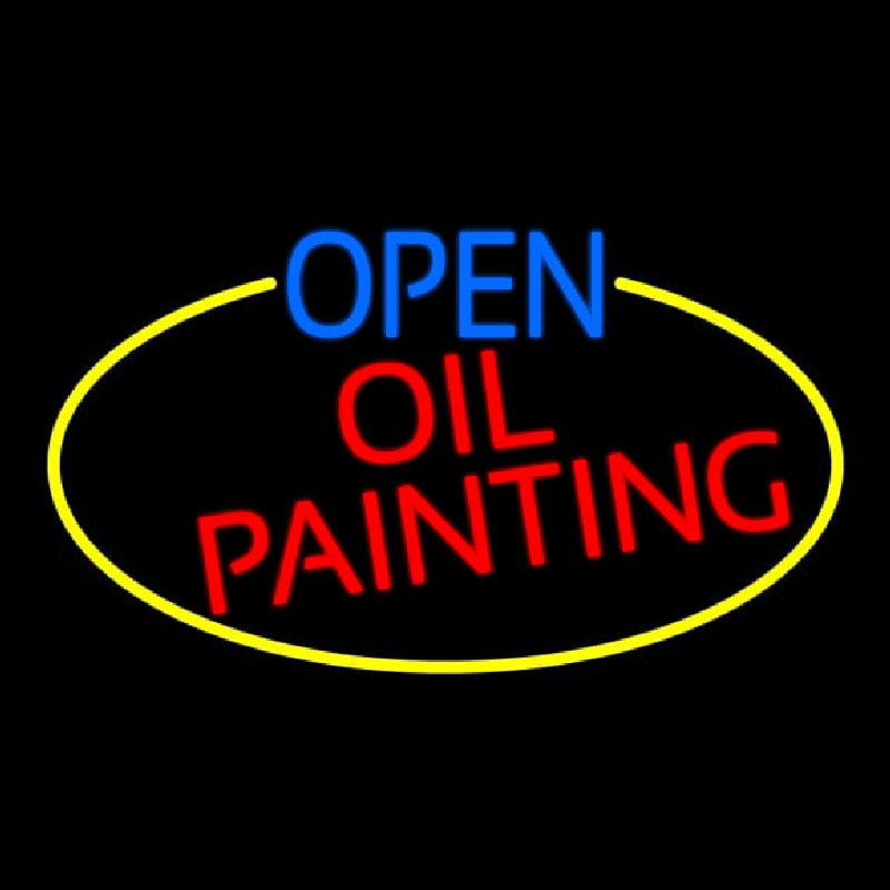 Open Oil Painting Oval With Yellow Border Leuchtreklame