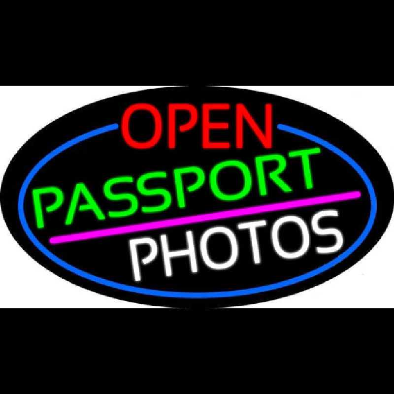 Open Passport Photos Oval With Blue Border Leuchtreklame