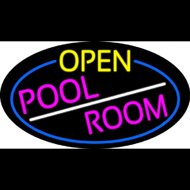 Open Pool Room Oval With Blue Border Leuchtreklame