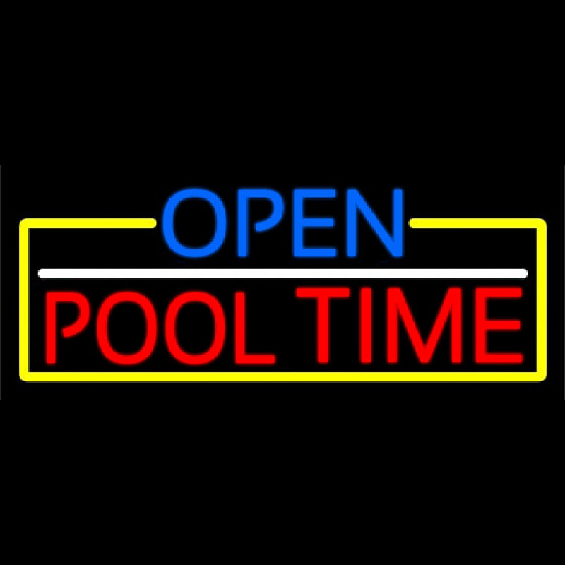 Open Pool Time With Yellow Border Leuchtreklame