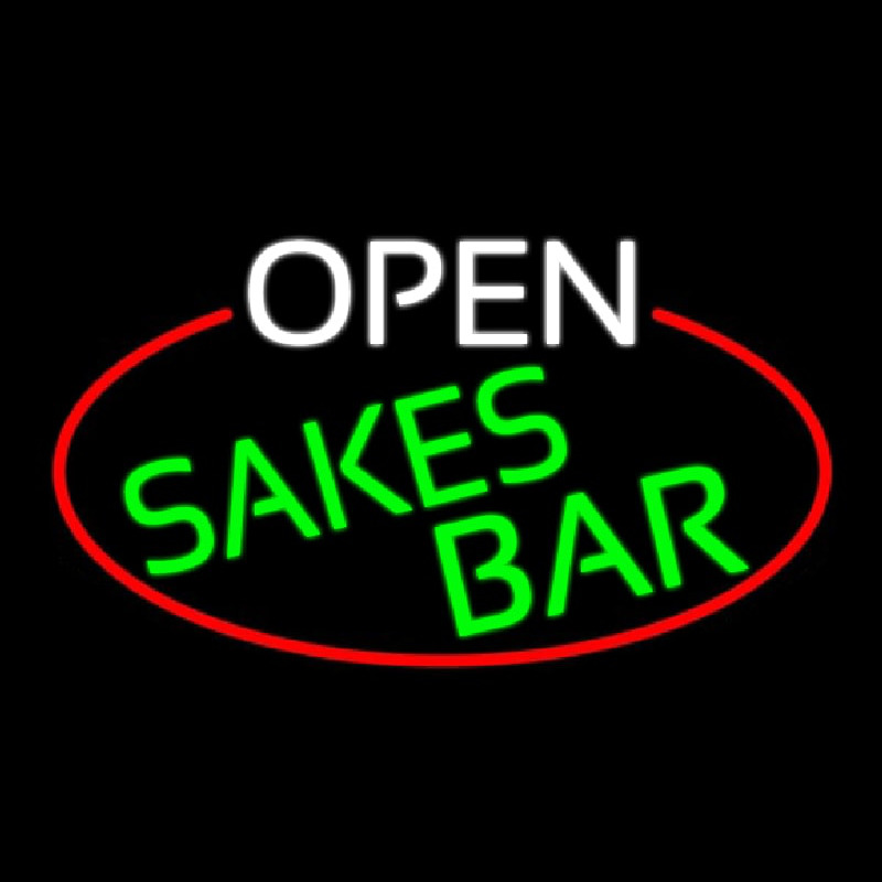 Open Sakes Bar Oval With Red Border Leuchtreklame