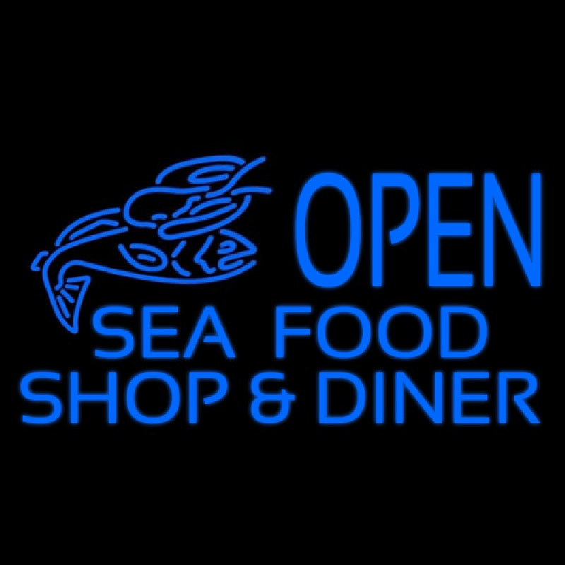 Open Seafood Shop And Diner Leuchtreklame