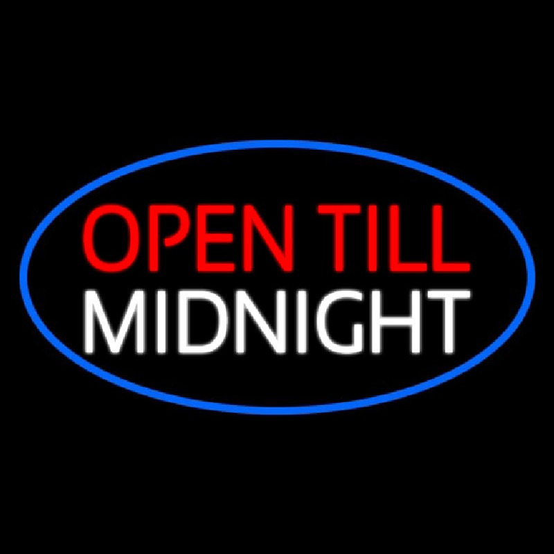 Open Till Midnight Oval Blue Leuchtreklame