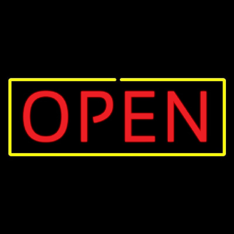 Open Yellow Border Red Letters Leuchtreklame