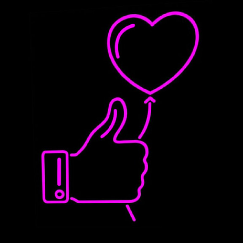 Outline White Thumb Up Icon With Heart Balloon Leuchtreklame