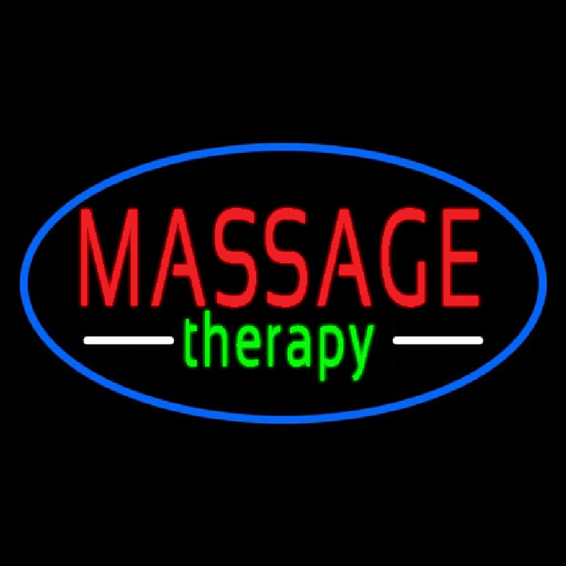 Oval Massage Therapy Blue Border Leuchtreklame