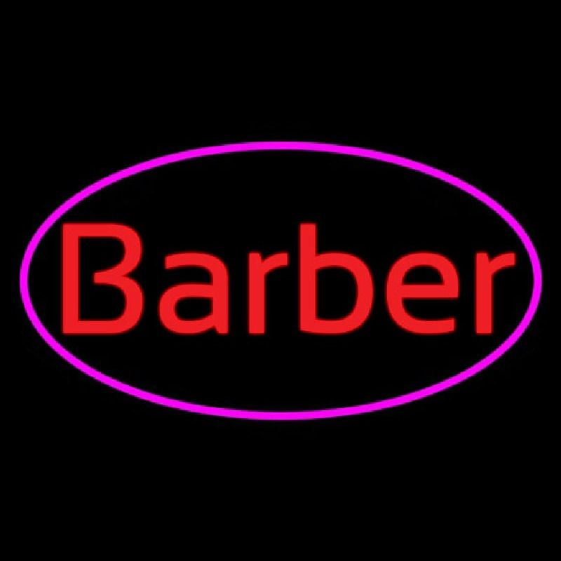 Oval Red Barber With Pink Border Leuchtreklame