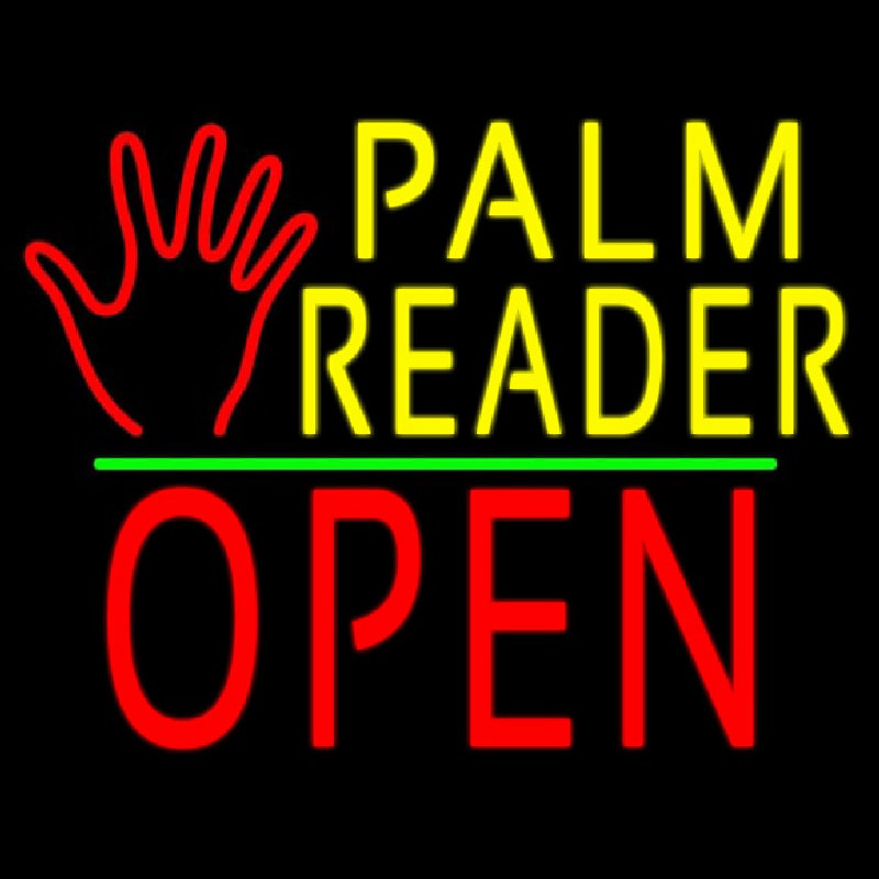 Palm Reader Logo Block Open Green Line Leuchtreklame