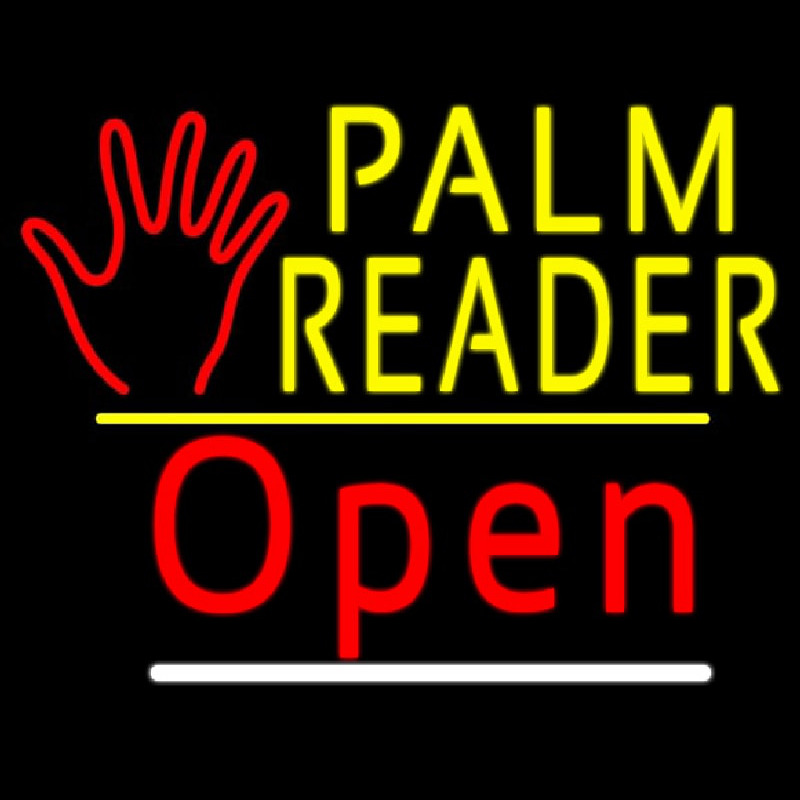 Palm Reader Logo Open Yellow Line Leuchtreklame