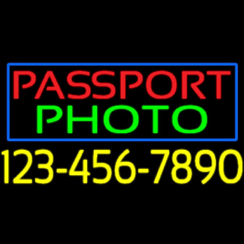 Passport Photo Blue Border With Phone Number Leuchtreklame