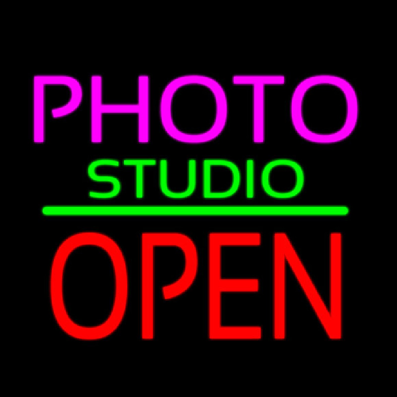 Photo Studio Open Green Line Leuchtreklame