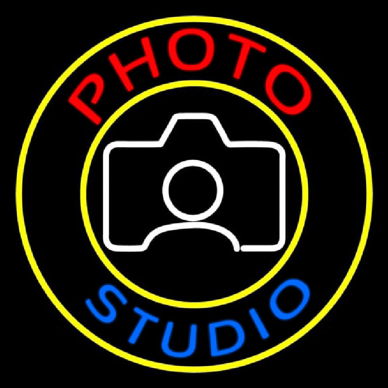 Photo Studio With Camera Logo Circle Leuchtreklame